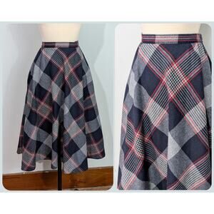 Act III Plaid 70s Circle Skirt Blue/Gray/Red